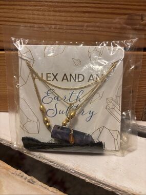 Alex and Ani Gold-Tone Layered Necklace with Blue-Purple Stone